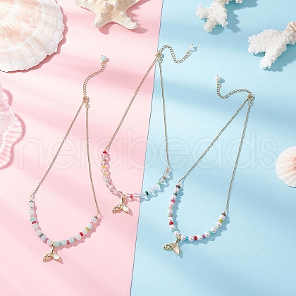 3Pcs 3 Styles Natural Quartz & Shell Pearl Round Beaded Necklaces NJEW-JN05302-1