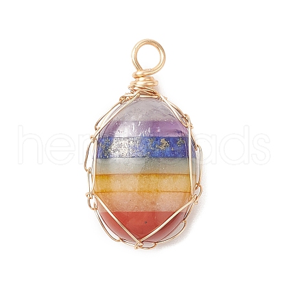 Chakra Natural Mixed Gemstone Copper Wire Wrapped Pendants PALLOY-JF02045-01-1