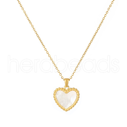 Fashionable Stainless Steel White Shell Heart Pendant Necklace for Women PU8825-2-1