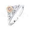 Rose 925 Sterling Silver Micro Pave Clear Cubic Zirconia Adjustable Cuff Rings FS-WG8F8FB-01-3