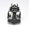 Personalized 304 Stainless Steel Skull with Thor's Hammer Wide Band Rings for Men RJEW-F018-05-1