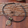 Flat Round with Tree of Life Alloy & Wood Pendant Imitation Leather Cord Double Layer Necklaces for Women FS-WGE426D-01-1