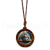 Flat Round with Eye of Horus Pattern Alloy & Glass & Wood Pendant Necklaces FS-WG5F061-01-5