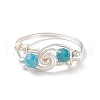 Natural Apatite Beaded Spiral Finger Ring RJEW-TA00049-01-1