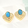 Fan 304 Stainless Steel Synthetic Turquoise Stud Earrings for Women EJEW-U046-17C-G-3