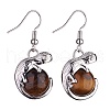 Natural Tiger Eye Chameleon Dangle Earrings with Crystal Rhinestone EJEW-A092-10P-03-2