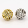Hollow Round Brass Micro Pave Cubic Zirconia Beads ZIRC-D026-05-1