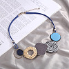 Bohemian Style Alloy and Raffia Geometric Pendant PU Leather Cord Bib Necklaces FS-WG7F958-02-1