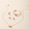 Flower Alloy Enamel Pendant Necklaces & Rings & Cuff Bangle & Stud Earrings Sets for Kids FS-WGD9166-01-2