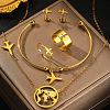 Airplane & Earth 201 Stainless Steel Pendant Necklace & Stud Earring & Cuff Ring & Cuff Bangle Sets FS-WG54043-01-1