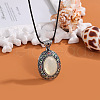 Alloy Pave Natural Shell Oval Pendant Waxed Cord Necklaces for Women FS-WG4C67D-02-1