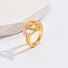 Heart & Flower Brass Pearl Pink Enamel Adjustable Finger Rings FS-WG8B9BA-14-1