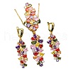 Leaf Brass Cubic Zirconia Pendant Necklaces & Hoop Earrings & Rings Sets FS-WGD46EA-05-4