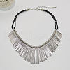 Alloy Long Tassel Bib Black Waxed Cord Necklaces FS-WGA960C-01-2