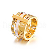 Roman Numerals 304 Stainless Steel & Crystal Rhinestone & Natural Shell Finger Rings FS-WGD9A22-02-2