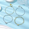 4Pcs 4 Style Brass and 304 Stainless Steel Paperclip  Chain Bracelets Sets BJEW-JB11050-2