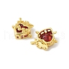 Brass Pave Dark Red Glass Scared Heart Connector Charms KK-FZC0001-01G-3