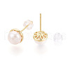 Brass Natural Pearl Stud Earrings PEAR-N020-08F-3