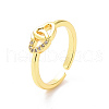 Clear Cubic Zirconia Interlocking Heart Open Cuff Ring RJEW-H127-08G-1