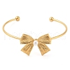 Bowknot 304 Stainless Steel Pave Shell Pearl Open Cuff Torque Bangles for Women BJEW-Z070-03G-2