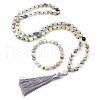 Natural Amazonite Round Beaded Pendant Necklaces & Bracelets Sets FS-WG9D102-26-2