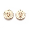 Flat Round with Skull Pattern Brass Micro Pave Clear Cubic Zirconia Pendants KK-G436-21G-2