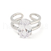 Mother's Day Rings Oval Brass Micro Pave Clear Cubic Zirconia Open Cuff Rings RJEW-G309-37P-2
