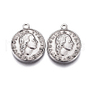 Tarnish Resistant 304 Stainless Steel Coin Pendants STAS-F207-09P-1