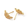 Clear Cubic Zirconia Feather Stud Earrings EJEW-P196-15G-1-2