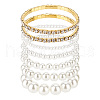 ANATTASOUL 7Pcs 7 Styles Plastic Imitation Pearl Round Beaded Stretch Bracelets Set BJEW-AN0001-36-1