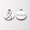 Tibetan Style Flat Round Carved Awareness Ribbon and Word Hope Double Sided Pendants X-TIBEP-12792-S-LF-1