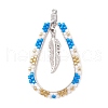 3Pcs 3 Colors Bohemia Style Glass Seed Beaded Teardrop with Feather Pendants PALLOY-MZ00589-2