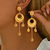 Flat Round with Flower Alloy Dangle Stud Earrings  UV3526-1