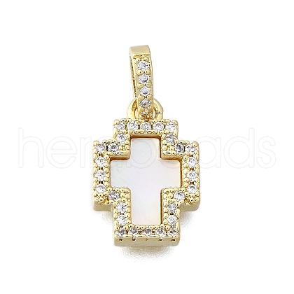 Brass Micro Pave Clear Cubic Zirconia Cross Pendants KK-V010-31G-1