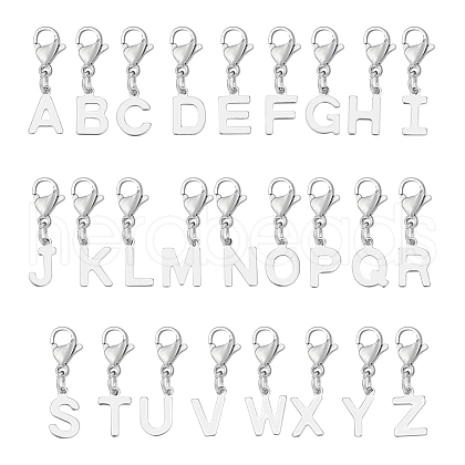 26Pcs 26 Styles 201 Stainless Steel Letter A~Z Pendant Decorations HJEW-UN00005-1