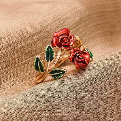 Zinc Alloy Enamel Open Cuff Rings for Women RJEW-U058-01G-1
