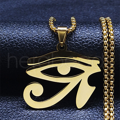 304 Stainless Steel Eye of Ra Pendant Necklaces for Women NJEW-S440-12G-1