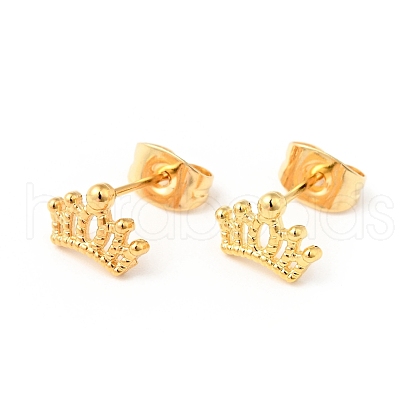 304 Stainless Steel Tiny Crown Stud Earrings with 316 Stainless Steel Pins for Women EJEW-J043-18G-1