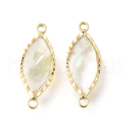 Brass Pave Natural White Shell Connector Charms KK-E794-01G-10-1