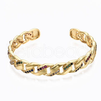 Brass Micro Pave Cubic Zirconia Curb Chain Cuff Bangles BJEW-T018-12G-01-NF-1