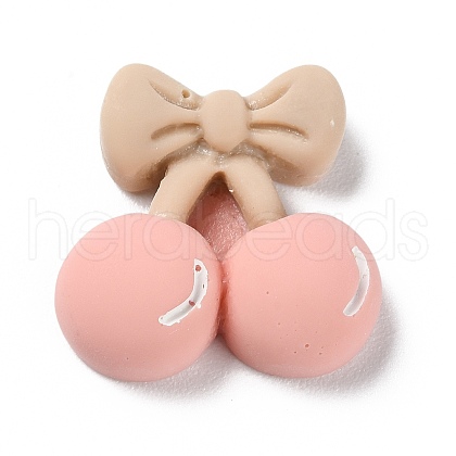 Cartoon Opaque Resin Cherry with Bowknot Cabochons RESI-Q218-01F-1