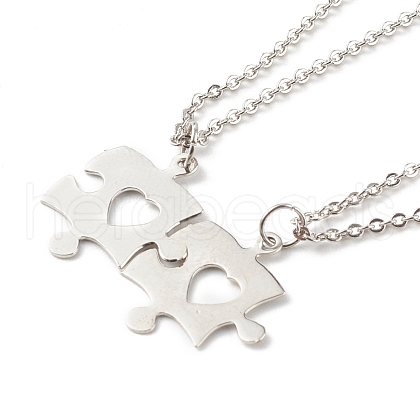 304 Stainless Steel Puzzle Piece Pendant Necklaces Sets NJEW-JN03516-02-1