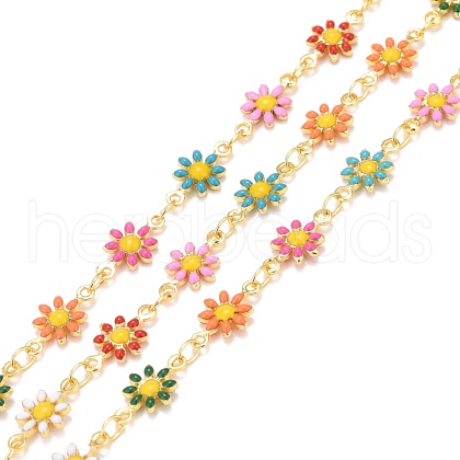 Brass Daisy Flower & Oval Link Chains CHC-I035-13G-08-1