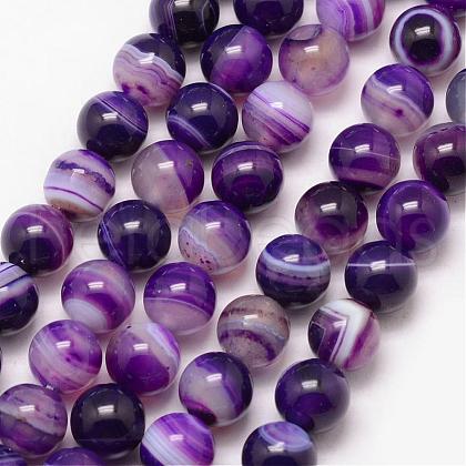 Natural Striped Agate/Banded Agate Bead Strands G-K166-13-8mm-04-1