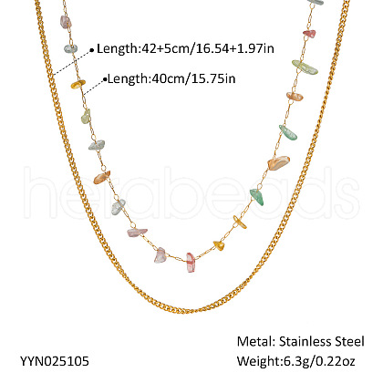 Colorful Natural Stone Chip & Stainless Steel Handmade Link Chain Double Layer Necklaces ZX3080-7-1