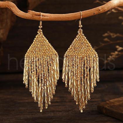 Bohemian Style Handmade Glass Seed Beads Tassel Dangle Earrings TX5514-2-1