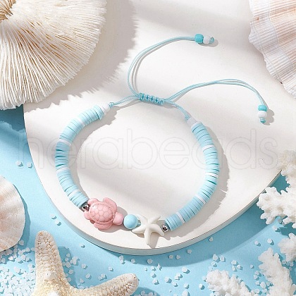 Adjustable Synthetical Turquoise & Porcelain & Natural Howlite Beaded Braided Bead Bracelets for Women BJEW-JB11710-1