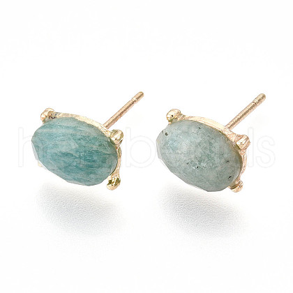 Natural Amazonite Stud Earrings EJEW-N057-01F-1