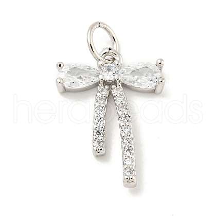 Rack Plating Brass Micro Pave Clear Cubic Zirconia Pendants KK-B093-01C-P-1