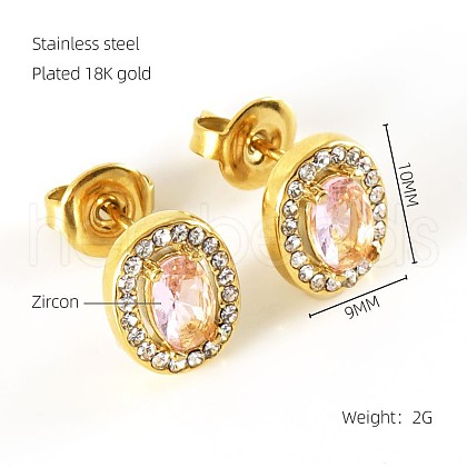 304 Stainless Steel Cubic Zirconia Stud Earrings FS-WGD0B7C-27-1